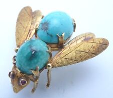 18K Gold Turquoise Bumblebee Brooch