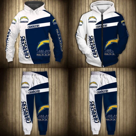 Los Angeles Chargers Men's 2PCS Outfits Casual Hooded Sweatshirt Workout Pants Cover