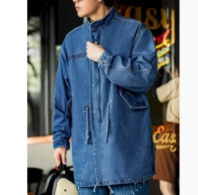 Gabardina cortavientos chaqueta vaquera cortavientos de longitud media con cuello alto retro americano para hombre Foto 1 de 4