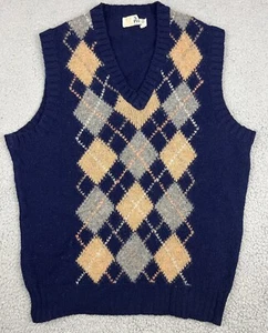 Vintage Wool Vest Pringle 42 Blue Argyle Sweater Scotland Preppy Academia - Picture 1 of 11