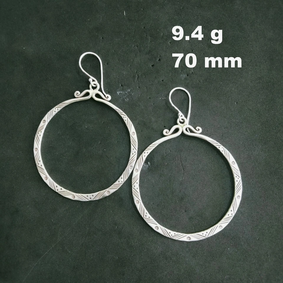 PENDIENTES PLATA FINA 925 ARTESANÍA ESTERLINA Cuelgan 9g Aro Redondo Vintage 23814 Foto 1 de 4