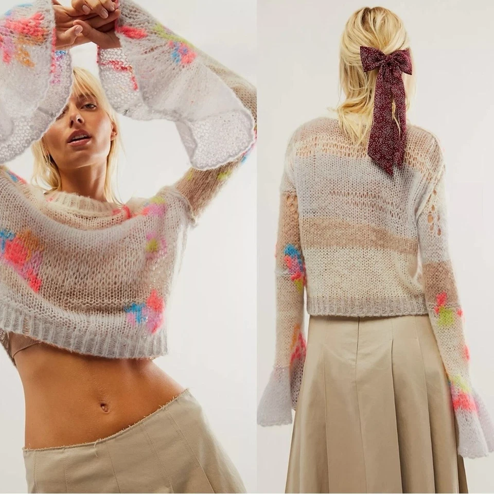 Free People Mandy Mended Pullover Size XS NEW Distressed Grunge Whimsical Spring - Image 1 of 4