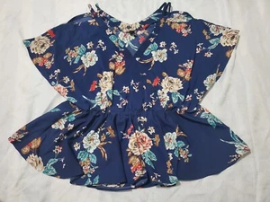 SheIn Women's Plus Size Short Sleeve Cold Shoulder Floral Peplum Blouse XXL - Picture 1 of 7