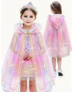 Girls Princess Tulle Sequin Hooded Cape Costume (3-8 yr) Halloween - Picture 1 of 3