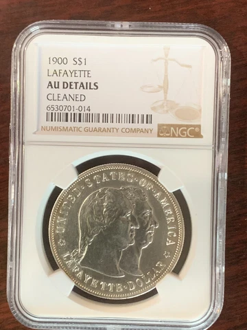 1900 Lafayette $1 Commemorative Silver Dollar NGC AU Details Cleaned Cover