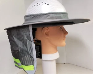 GREY Hard Hat Sun Shade Visor Full Brim Mesh Neck HI VIS REFLECTIVE STRIPE - Picture 1 of 10