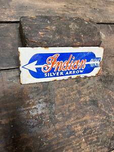 New ListingPorcelain Indian Sign Gas Pump Motorcycle Vintage service Oil Can Silver Arrow