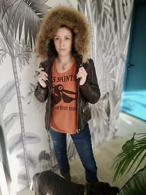 Veste en Cuir Oakwood Neuve Taille M Fourrure Capuche Amovible (femme - manteau) - Photo 1/4