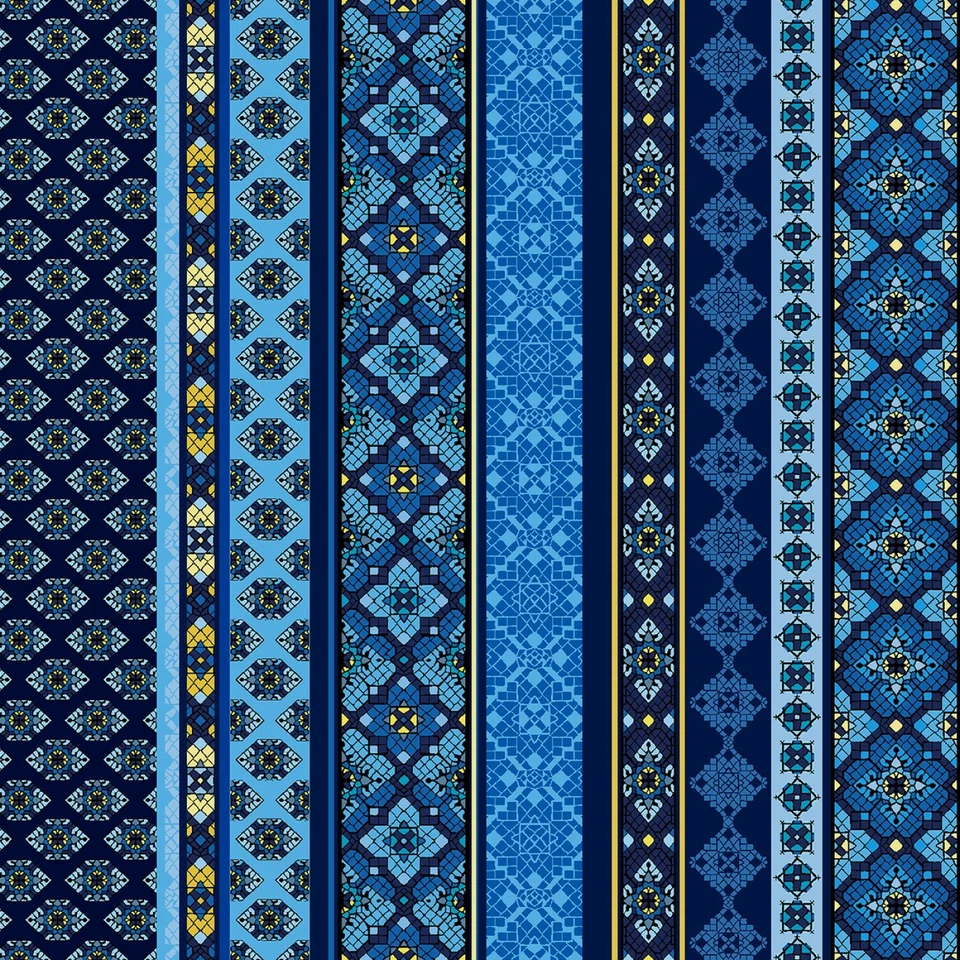 Edredón de tela de algodón estampado digitalmente a rayas azul renacimiento  Foto 1 de 1