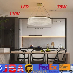 Modern Round Ceiling Light Dimmable Chandelier Glass Gold LED Hanging Light Home - Picture 1 of 18