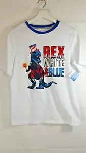 Celebrate Patriotic Boys Size XL Rex White & Blue Graphic Short Sleeve T-Shirt - Picture 1 of 6