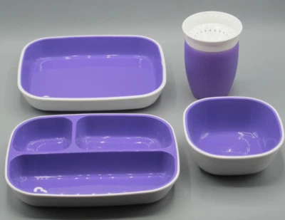 Bandeja de comedor púrpura Munchkin para niños pequeños, plato dividido, tazón y taza para sorber 4 piezas Foto 1 de 4