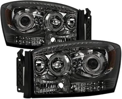 Fit Dodge 06-08 RAM 1500 2500 3500 Geraucht Twin Halo LED Projektor Scheinwerfer - Bild 1 von 4