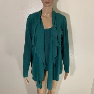 Eileen Fisher 2 Piece Set Tank and Cardigan Sweater Cotton Viscose Knit Green PL - Picture 1 of 8
