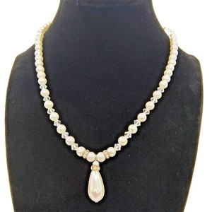 Faux Perle Träne Halskette Strass Rondell Klar Perle Fischhaken Verschluss 17" - Bild 1 von 23