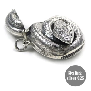 SNAKE Vesta Box Pendant Collectible Vintage Antique Style Solid Sterling 925  - Picture 1 of 10