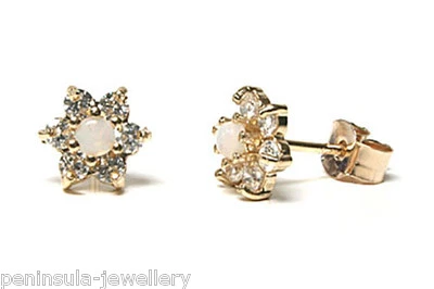 9ct Gold Opal and CZ Studs cluster earrings Gift Boxed Made in UK - Изображение 1 из 4