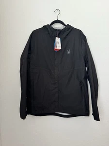 Spyder Men's Solid Black Rain Jacket Hydroweb Proweb Dryweb Waterproof Large - Picture 1 of 15