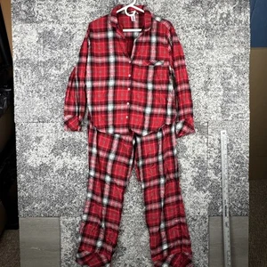 Victorias Secret Pajama Set Womens Medium Red Sparkly Cotton Blend Comfort - Picture 1 of 16
