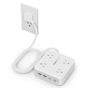 TESSAN Surge Protector Power Strip 5 Ft Extension Cord Flat Wall Plug with 4 ... - Picture 1 of 9