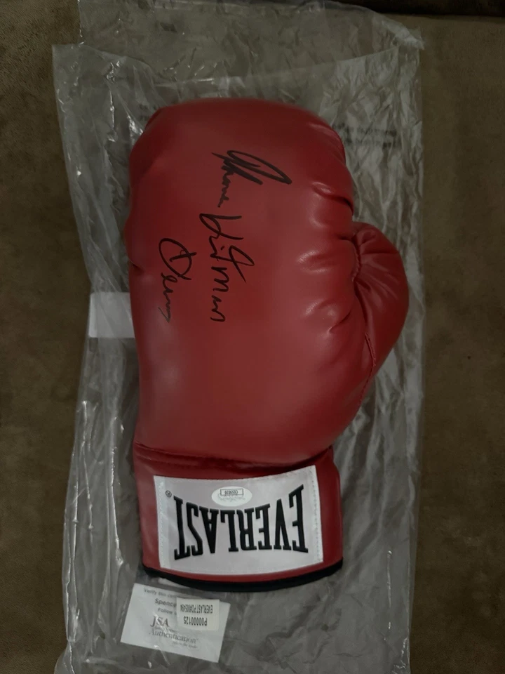 Autographed/Signed THOMAS HITMAN HEARNS Red Everlast Boxing Glove JSA Witnessed  - Image 1 of 1