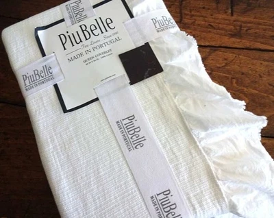 INUP PORTUGAL Texturizado ALGODÓN BLANCO Borde Crudo CUBIERTA REINA CON VOLANTES Foto 1 de 4