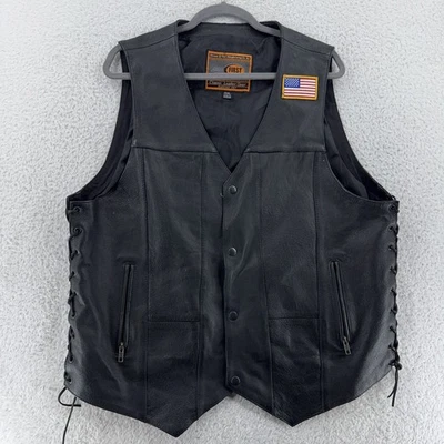 Chaleco de cuero First Classics se adapta a grande (etiqueta XXL) motocicleta motociclista bandera americana Foto 1 de 4
