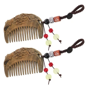  2pcs Wooden Comb - Hand-Carved Lotus Sandalwood Carved Hair Comb - Anti Static - Bild 1 von 12