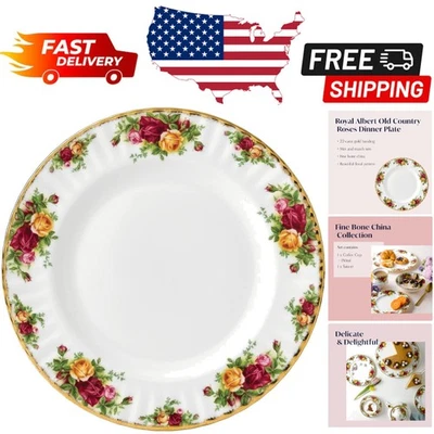 Stunning 10.5'' Bone China Dinner Plate with Vintage Rose Design and Gold Rim - image 1 of 4