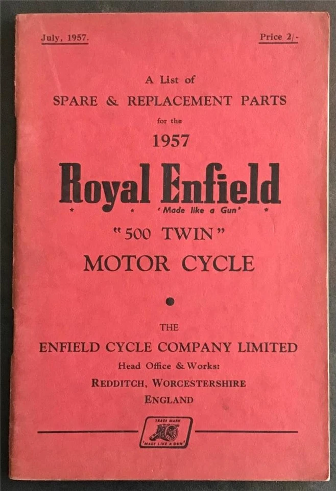 ROYAL ENFIELD 500 TWIN Motorcycle Illustrated Spare/Replacement Parts List 1957 - Image 1 of 4