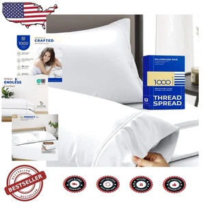 Luxus Ägyptische Baumwolle Kissenbezüge 2er Set: 1000 Fäden Queen Size, Hypoallergen... - Bild 1 von 9