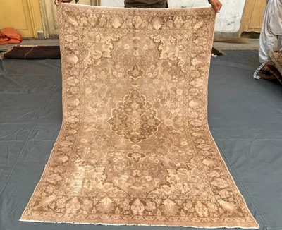3x6 Faded Afghan Chobi Rug – Soft Brown & Taupe Floral Medallion – Distressed - Image 1 of 4