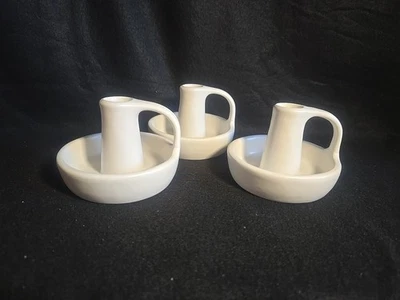 Ikea GODTAGBAR Candlestick CandleHolder w/Handle Ceramic White 3.5" Set Of 3 - Image 1 of 4