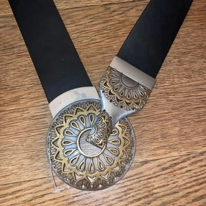 Chico's Belt Black Leather  Gold & Silver Buckle Size M/L 2485 - Picture 1 of 10