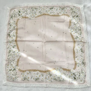Vintage Nina Ricci Pink Lace Floral Scarf Handkerchief 42x42 CM Cotton Japan - Picture 1 of 5