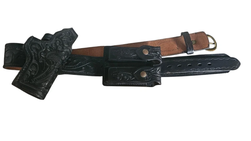 Funda de cuero negra vintage Kirkpatrick hecha a mano con accesorios. Western. Foto 1 de 4