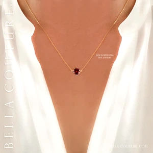 $540 NEW 18K YELLOW GOLD 5MM GARNET CHAIN NECKLACE VICTORIAN 14K CHARM PENDANT - Picture 1 of 24