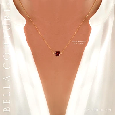 $540 NEW 18K YELLOW GOLD 5MM GARNET CHAIN NECKLACE VICTORIAN 14K CHARM PENDANT - Image 1 of 4