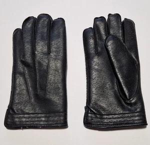Men's retro 1980s BHS black vinyl & fur lined gloves size L *condition issues* - Picture 1 of 20