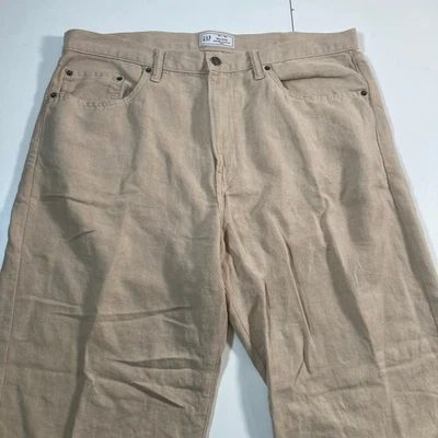 Pantalones de lino sueltos años 90 Gap 38x29 beige espiga roca holgados Y2K (etiqueta 38x30) Foto 1 de 4