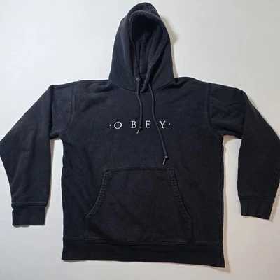 DE COLECCIÓN Obey Sudadera con Capucha Para Hombres Pequeña Negra Pullover Sudadera Bolsillo Ropa de Calle Logo Foto 1 de 4