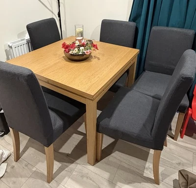 Ikea Extendable Dining Table with 6 Chairs Set Solid Wood Furniture Grey - Image 1 of 3