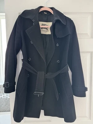 Burberry London женщин черный длинным рукавом подпоясанный двубортный бушлат размер 6 - Изображение 1 из 4