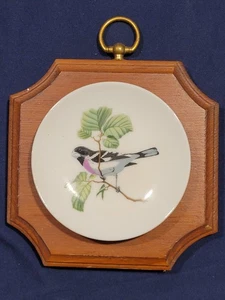 Vintage Bone China dekorativer Staffordshire Teller auf Holz montiert mit Vogel - Bild 1 von 3