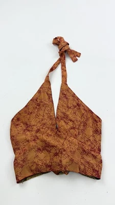 Top halter 100 % seda para mujer pequeño naranja rojo lazo trasero boho corto estampado sin espalda Foto 1 de 4