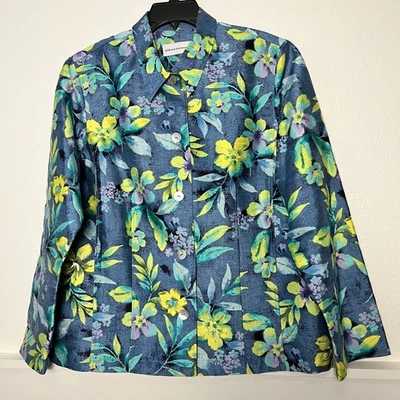 Alfred Dunner Women’s Floral Blazer Jacket Size 16 Blue Lightweight Beaded - Image 1 of 4