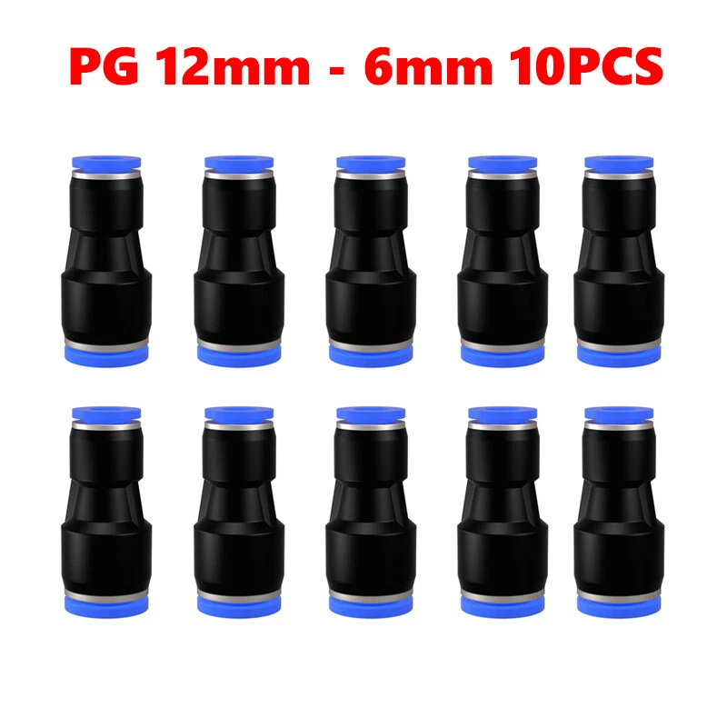 Pneumatic Push To Connect Air Fitting Straight Reducer Tube OD 12mm to 6mm 10PCS - Image 1 of 4