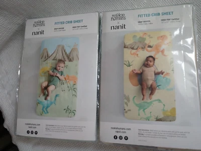2 DINO-Rookie Humans X Nanit 100% Cotton Sateen Fitted Crib Sheets 52 x 28  NIB - Image 1 of 4