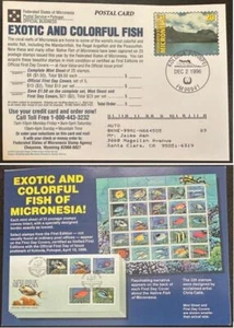 Micronesia 20c Fish stamps on promotional postal cards 1996 to US *d - Picture 1 of 3