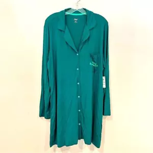 Jenni Plus Size Sleepshirt Macy's Women's Size 2XL Green Printed Notched Collar - Picture 1 of 7
